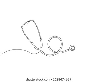 Continuous one line drawing of stethoscope. One line drawing illustration of medical tool. World hypertension day concept single line. Editable outline