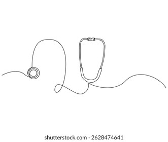 Continuous one line drawing of stethoscope. One line drawing illustration of medical tool. World hypertension day concept single line. Editable outline