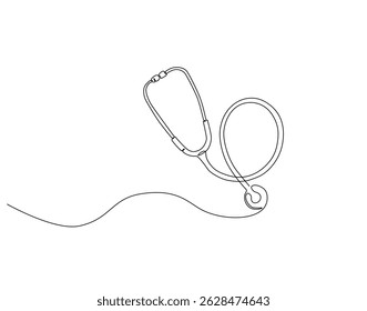 Continuous one line drawing of stethoscope. One line drawing illustration of medical tool. World hypertension day concept single line. Editable outline