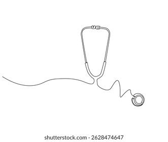 Continuous one line drawing of stethoscope. One line drawing illustration of medical tool. World hypertension day concept single line. Editable outline