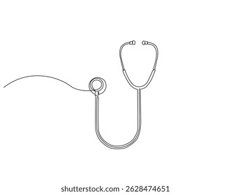 Continuous one line drawing of stethoscope. One line drawing illustration of medical tool. World hypertension day concept single line. Editable outline