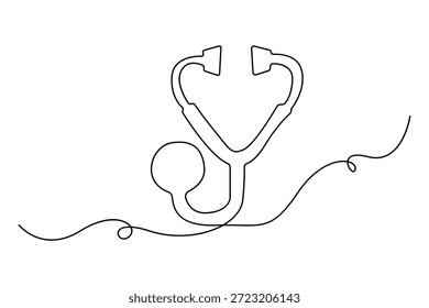 Dibujo continuo de una línea de estetoscopio con concepto médico del corazón
