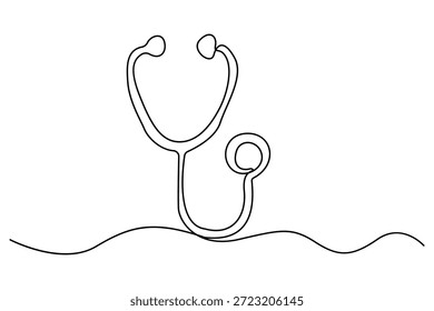 Continuous one line drawing of stethoscope with heart medical concept
