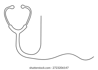 Dibujo continuo de una línea de estetoscopio con concepto médico del corazón
