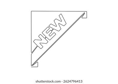 Kontinuierliche einzeilige Zeichnung der Aufkleber für ein neues Produkt. Einzeilige Zeichnung des Symbols Neu. Neues Produktkonzept, Vektorgrafik. Doodle-Linien-Illustration.