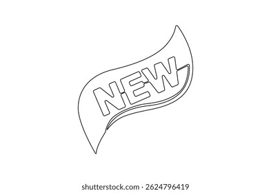 Dibujo continuo de una línea de pegatinas para un nuevo producto. Ilustración de dibujo de una sola línea de ícono Nuevo. Arte vectorial de concepto de producto Nuevo. Ilustración de línea Doodle.