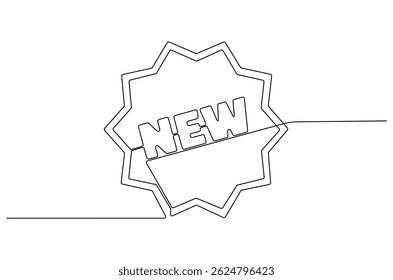 Continuous one line drawing of Stickers for a new product. Single line drawing illustration of New icon. New product concept vector art. Doodle line illustration.