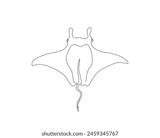 Continuous one line drawing of stingray fish illustration. Manta ray single outline vector design. Editable stroke.