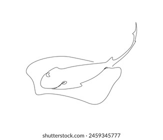 Continuous one line drawing of stingray fish illustration. Manta ray single outline vector design. Editable stroke.