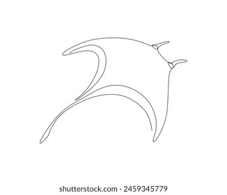 Continuous one line drawing of stingray fish illustration. Manta ray single outline vector design. Editable stroke.