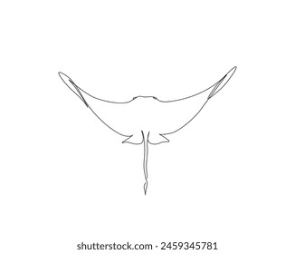 Continuous one line drawing of stingray fish illustration. Manta ray single outline vector design. Editable stroke.