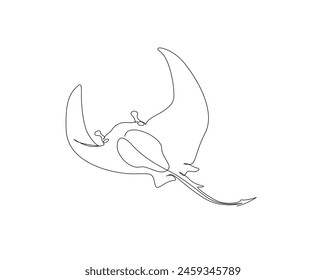 Continuous one line drawing of stingray fish illustration. Manta ray single outline vector design. Editable stroke.