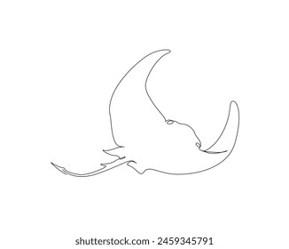 Continuous one line drawing of stingray fish illustration. Manta ray single outline vector design. Editable stroke.