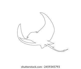 Continuous one line drawing of stingray fish illustration. Manta ray single outline vector design. Editable stroke.