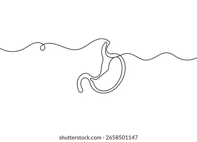 Kontinuierliche einzeilige Zeichnung des Magens in minimalistischem Umrissstil für medizinische Vektorgrafik
