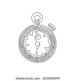Continuous one line drawing Stopwatch line and solid icon. Timer illustration. Sport watch chronometer. Trendy style. Swirl curl style concept. Single line draw design vector graphic illustration