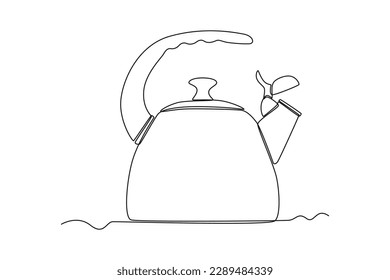 Continuous one line drawing stove kettle. Kitchen appliances concept. Single line draw design vector graphic illustration.