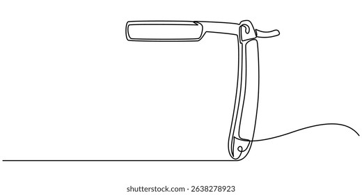 Continuous one line drawing of straight razor. Vintage barber razor isolated on a white background. Barbershop concept. Vector illustration, Straight razor, sharp razor blade one line continuous draw.