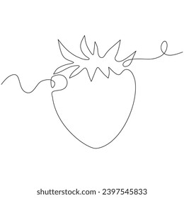 Continuous one line drawing of strawberry in silhouette on a white background