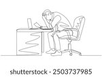 Continuous one line drawing of stressed businessman with rising company expenses, entrepreneur facing financial difficulty concept, single line art.