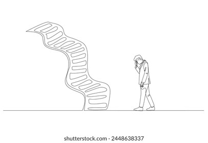 Continuous one line drawing of stressed businessman with long bill, struggling with paying bills, personal debt concept, single line art.