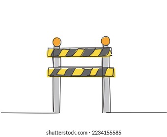 Durchlaufend eine Linie, die unter dem Brett gerippt wird, die sich an der Straßenseite befindet und die wegen Verkehrsunfällen repariert wird. Einzeilige Zeichnung, Vektorgrafik.