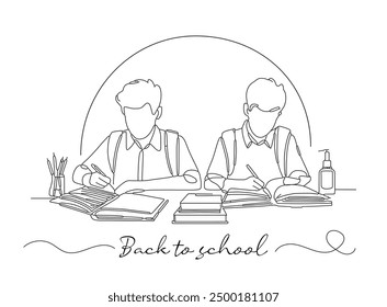 continuous one line drawing for student getting ready studying back to school greetings black outline editable stroke width