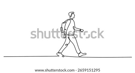 Continuous one line drawing of a student person walking with a backpack. Minimalist vector illustration design element with editable stroke.
