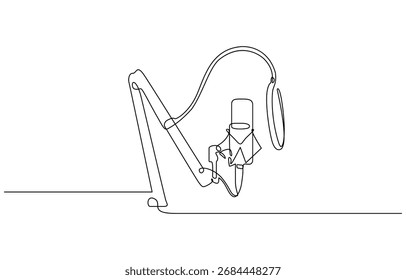 Desenho contínuo de uma linha da ilustração de vetor de microfone Studio. Traçado editável