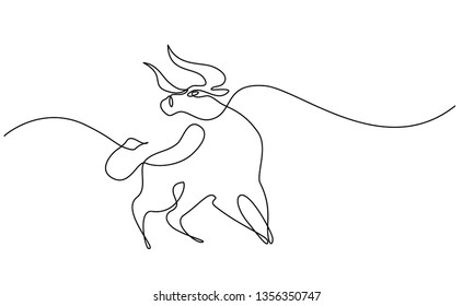 Continuous one line drawing style. Bull cow icon. Vector illustration.