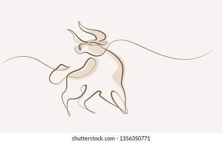 Continuous one line drawing style. Bull cow icon. Vector illustration.