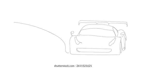  Continuous one line drawing style racing car. Vector illustration. 
  Minimalist black linear sketch isolated on white background. Hand made vector not Al
