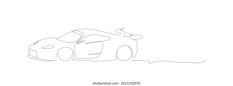 Continuous one line drawing style racing car.  Minimalist black linear sketch isolated on white background. Vector illustration.  Hand made vector not Al
