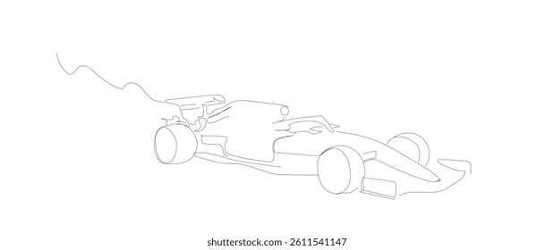 Continuous one line drawing style formula car.  Fast concept. Minimalist black linear sketch isolated on white background.    
  Hand made vector not Al