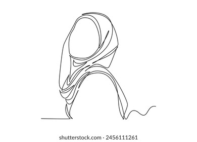 Continuous one line drawing stylish and trendy hijab woman concept. Doodle vector illustration.