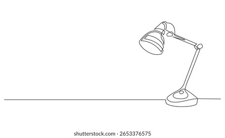 Continuous one line drawing of a stylish lamp. Minimalist linear silhouette of table or floor lamp. Elegant modern design. Hand-drawn vector illustration. Editable stroke.