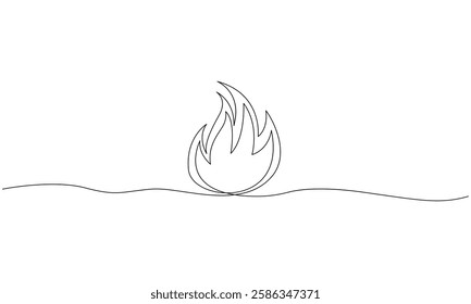Continuous One line drawing of a stylized fire on a wavy ground