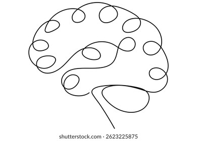 Continuous One line drawing of a stylized brain, perfect for medical or design projects
