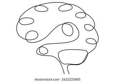 Continuous One line drawing of a stylized brain, perfect for medical or design projects
