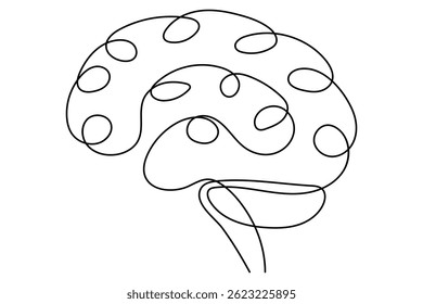 Continuous One line drawing of a stylized brain, perfect for medical or design projects
