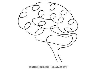 Desenho contínuo de uma linha de um cérebro estilizado, perfeito para projetos médicos ou de design
