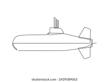 Continuous one line drawing of submarine Ocean travel transportation