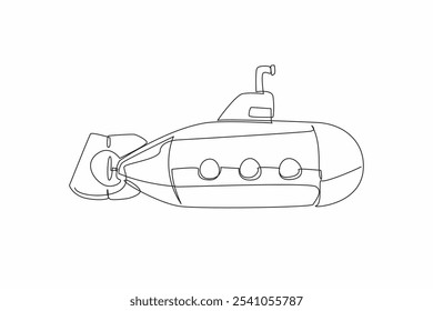 Continuous one line drawing submarine with three porthole. Equipped with a periscope to see the conditions under the sea. Research. National Submarine Day. Single line draw design vector illustration