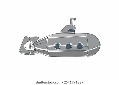 Continuous one line drawing submarine with three porthole. Equipped with a periscope to see the conditions under the sea. Research. National Submarine Day. Single line draw design vector illustration