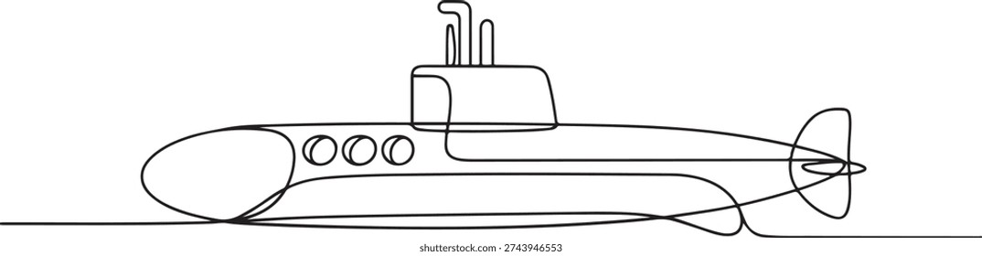 Непрерывная подводная лодка с тремя иллюминаторами. Оснащен перископом, чтобы увидеть условия под морем. Исследования. Национальный день подводных лодок. одна линия Иконка рисунок
