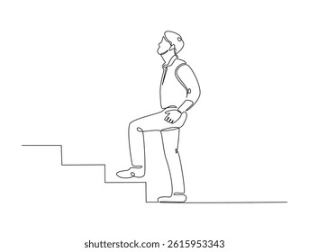 Continuous one line drawing of success business man walk on stair.  Business concept growth and the progress to success illustration. Editable vector. 