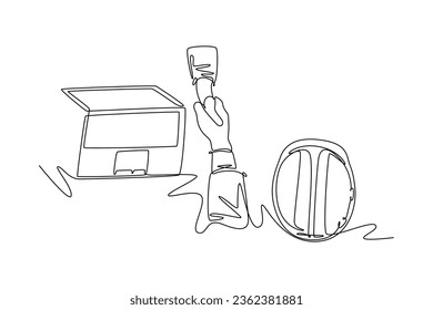 Continuous one line drawing successful businessman and architect deal big construction building project. Business agreement of property cooperation. Single line draw design vector graphic illustration
