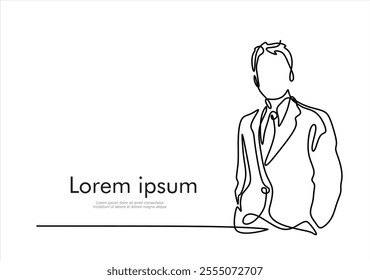 Continuous one line drawing of successful businessman, hand drawn style vector illustration		