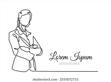 Continuous one line drawing of successful business woman with crossed arms, hand drawn style vector illustration	