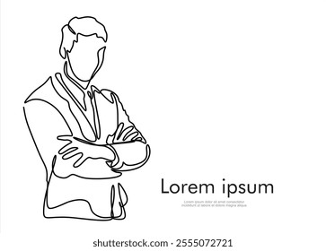 Continuous one line drawing of successful businessman with crossed arms, hand drawn style vector illustration	